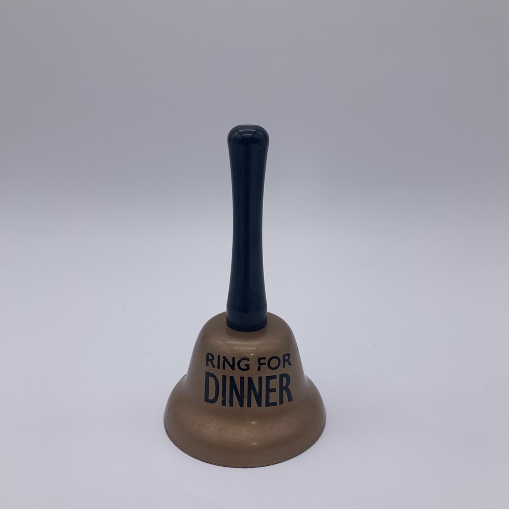 Vtg. “RING FOR DINNER” Bronze Desk Or Counter Bell With Spring Clapper - Picture 6 of 9